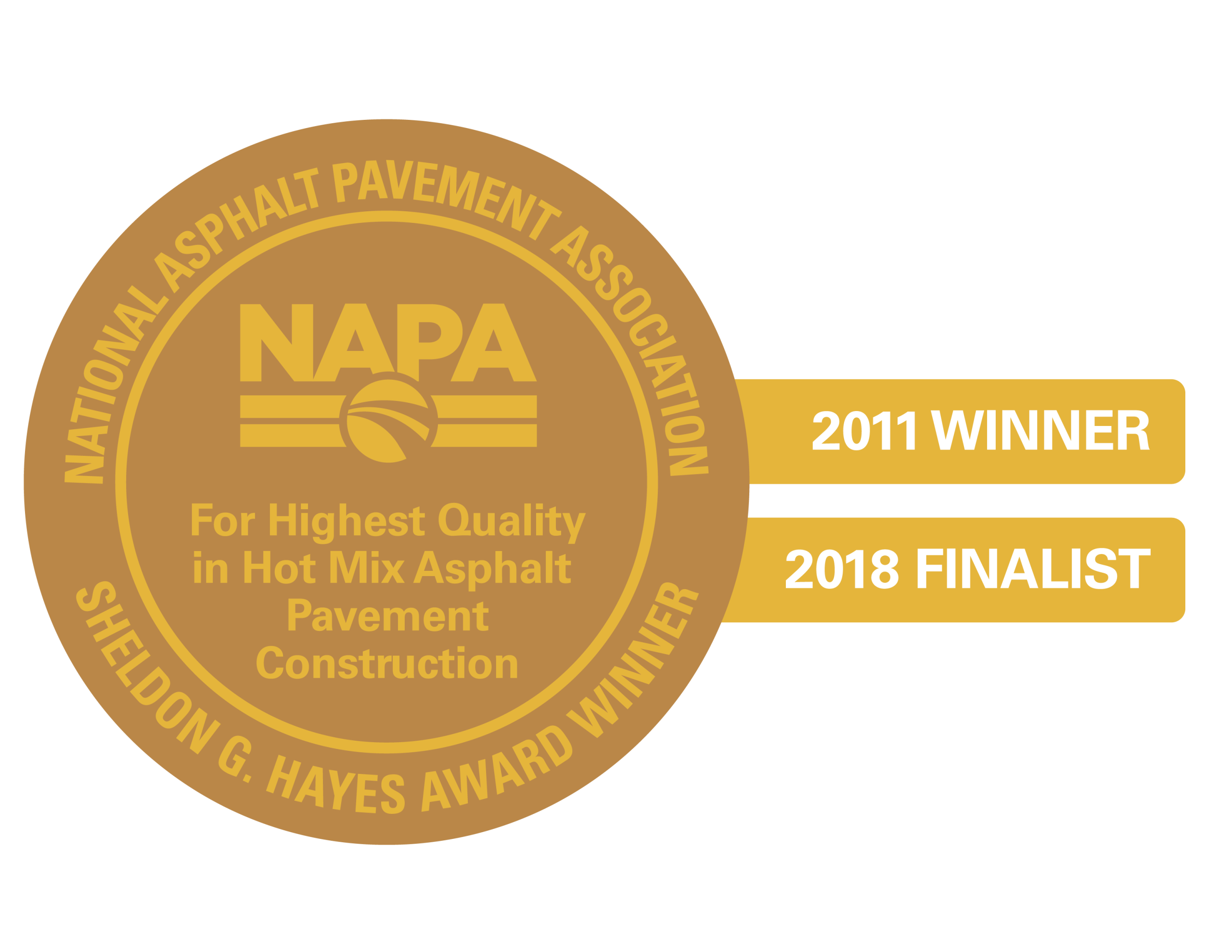 2011 Winner ~ 2018 Finalist ~ Sheldon G. Hayes Award, National Asphalt Pavement Association
